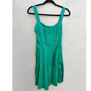 Marcs Green Cotton Pintuck Buttons Sleeveless Fit Flare Dress SZ Retro Summer